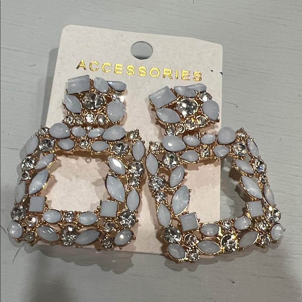Gold and White Statement Earrings